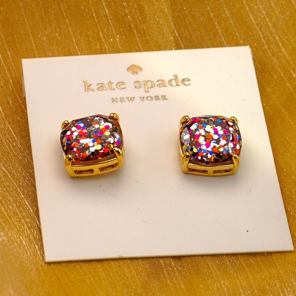 Kate Spade Small Square Studs Earrings in Multi Glitter + Dust Bag - Picture 3 of 3